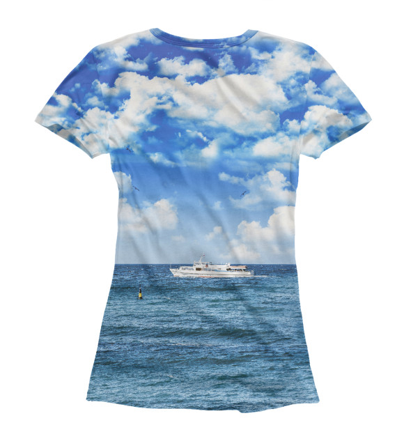 Женская футболка с изображением Прогулочный кораблик вблизи Ялты цвета Белый