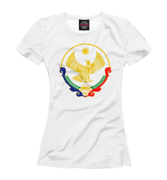 Женская футболка с изображением Герб Дагестана цвета Белый