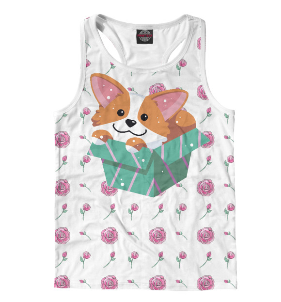 Мужская майка-борцовка с изображением Корги подарочный цвета Белый