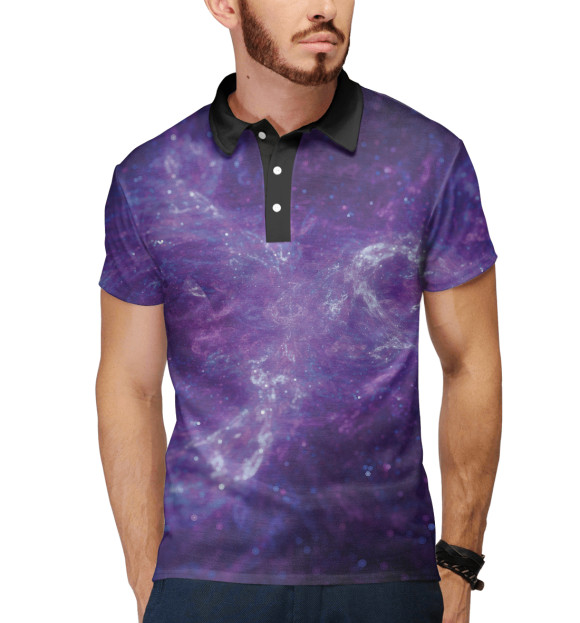Мужское поло с изображением Галактика (purple) цвета Белый