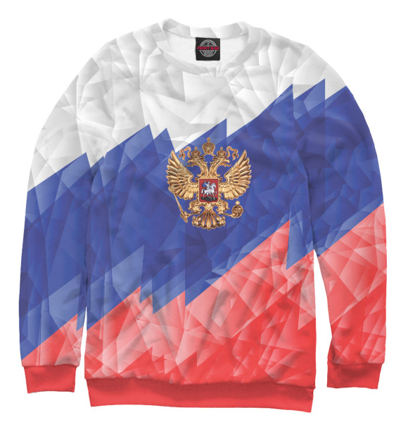 Свитшот для девочек с изображением Флаг России динамичный цвета Белый