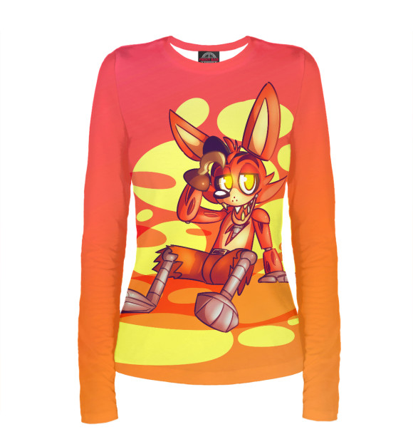 Женский лонгслив с притом FNAF FOXY цвета Белый Женский лонгслив с изображением FNAF FOXY цвета Белый