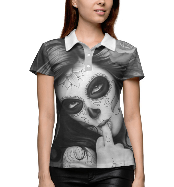 Женское поло с изображением Девушка в тату цвета Белый