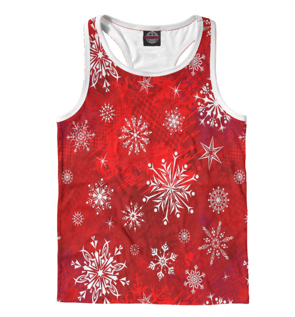 Мужская майка-борцовка с изображением Узор из снежинок цвета Белый