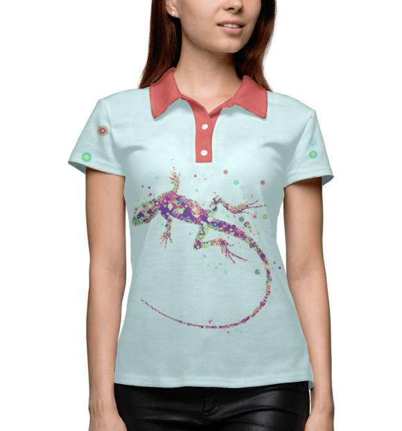 Женское поло с изображением Ящерица цвета Белый