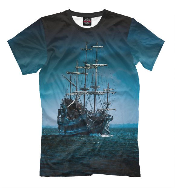 Мужская футболка с изображением корабль цвета Молочно-белый