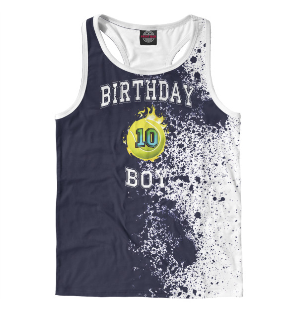 Мужская майка-борцовка с изображением 10th Birthday Boy Tennis цвета Белый