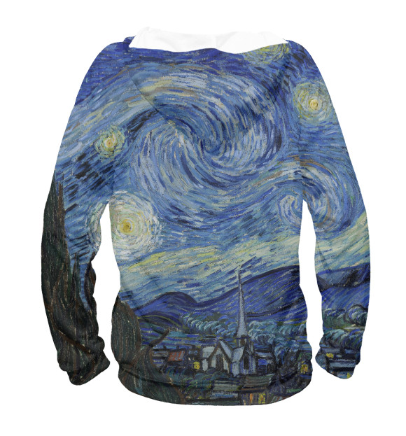 Мужское худи с изображением Звездная ночь - Ван Гог Винсент цвета Белый