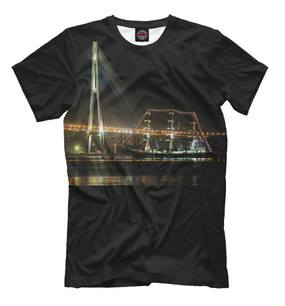 Футболка для мальчиков с изображением Владивосток. Русский мост цвета Черный