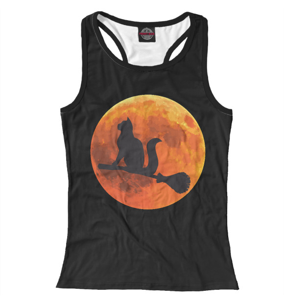 Женская майка-борцовка с изображением Witch Cat цвета Белый