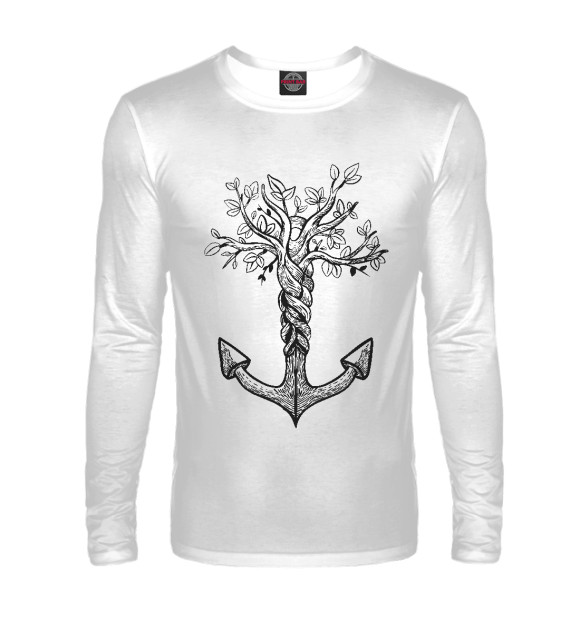 Мужской лонгслив с изображением Якорь Дерево цвета Белый