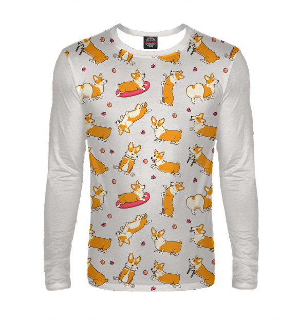 Мужской лонгслив с изображением Funny corgi цвета Белый