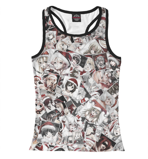 Женская майка-борцовка с изображением Новогодний Hentai цвета Р‘РµР»С‹Р№