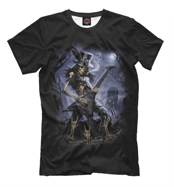 Мужская футболка с изображением Рок скелет цвета Черный