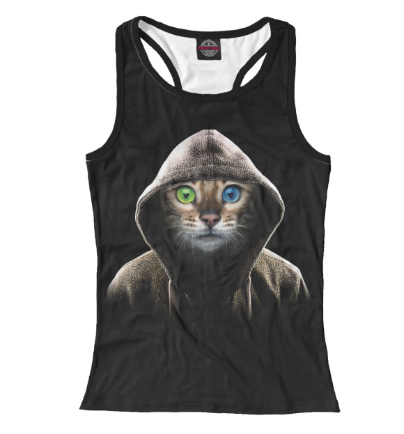 Женская майка-борцовка с изображением Кот в капюшоне цвета Белый