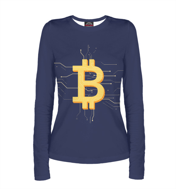 Женский лонгслив с изображением Криптовалюта биткоин цвета Белый