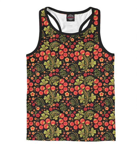 Мужская майка-борцовка с изображением Хохлома цвета Белый