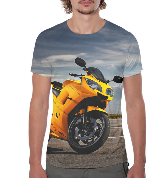 Мужская футболка с притом Мотоцикл цвета Белый Мужская футболка с изображением Мотоцикл цвета Белый
