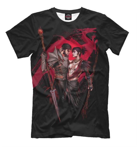 Мужская футболка с изображением Dragon Age. Морриган и Хоук цвета Черный