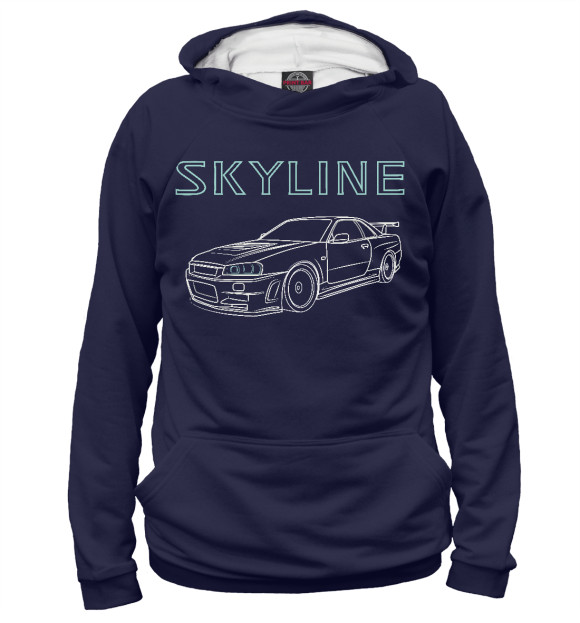 Мужское худи с изображением Nissan Skyline R34 цвета Белый