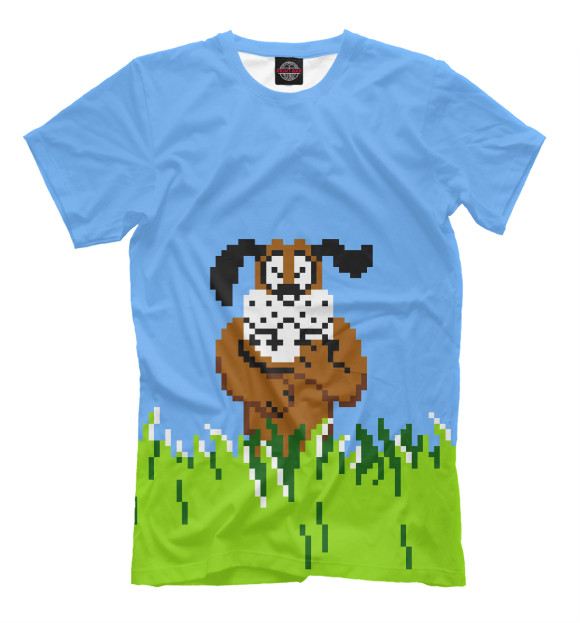 Мужская футболка с изображением Duck Hunt dog цвета Грязно-голубой