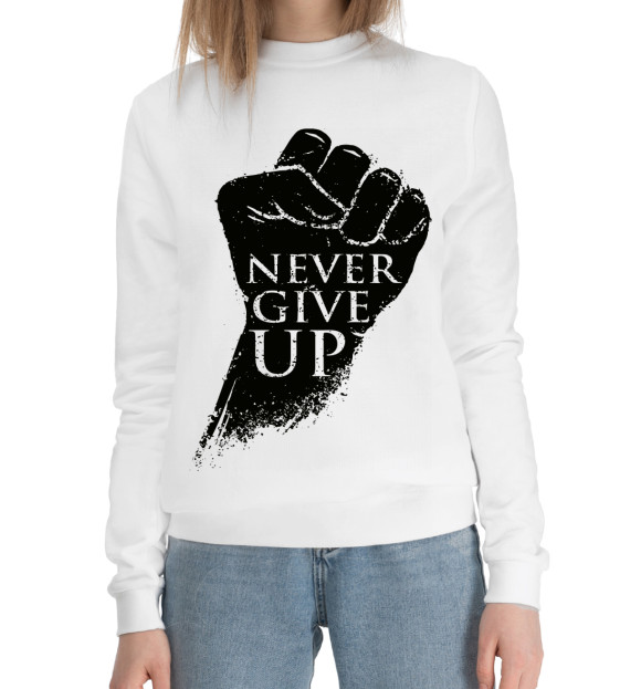 Женский хлопковый свитшот с изображением Никогда не сдавайся цвета Белый