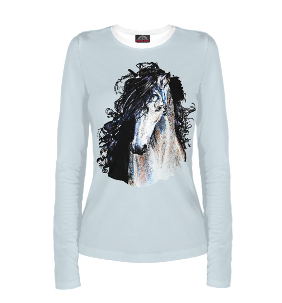 Женский лонгслив с изображением Лошадь нежность цвета Белый