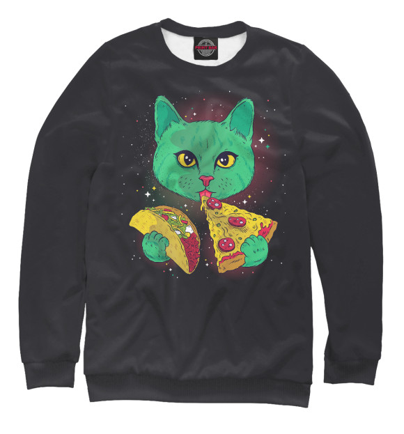 Женский свитшот с изображением Cosmic pizza cat цвета Белый