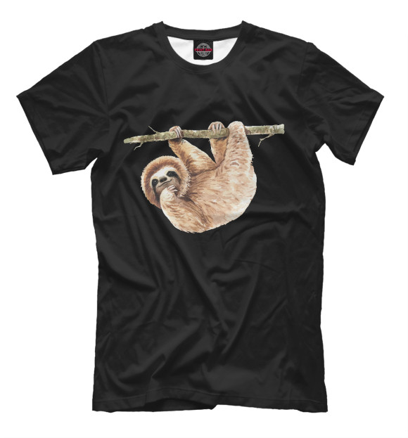 Мужская футболка с изображением Ленивец на ветке цвета Белый