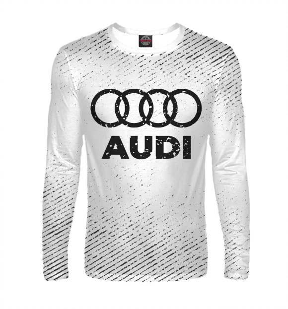 Мужской лонгслив с изображением Audi гранж светлый цвета Белый
