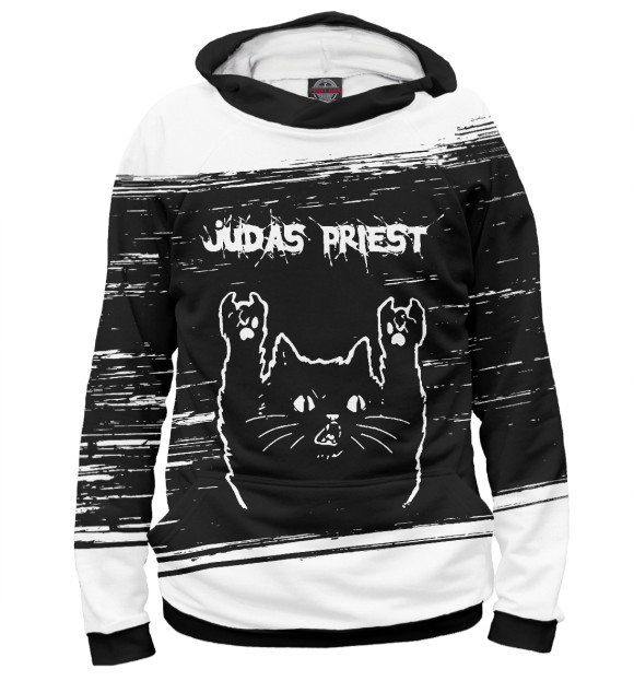 Худи для девочки с изображением Judas Priest | Рок Кот цвета Белый
