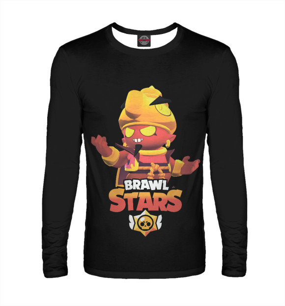 Мужской лонгслив с притом Brawl Stars ДЖИН цвета Белый Мужской лонгслив с изображением Brawl Stars ДЖИН цвета Белый
