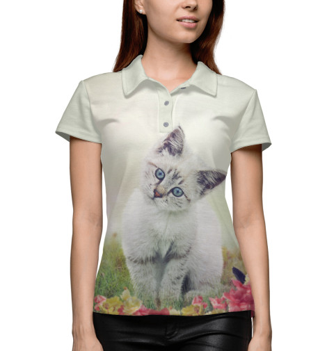 

Поло Print Bar, Белый, Котенок