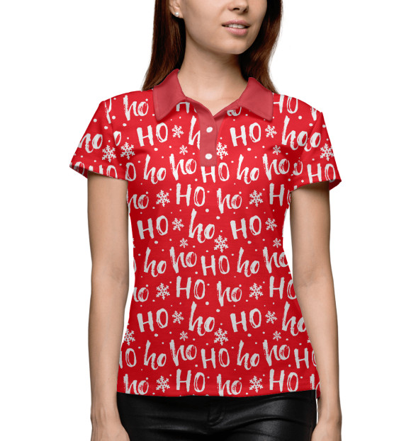 Женское поло с изображением Ho Ho Ho Santa Claus цвета Белый
