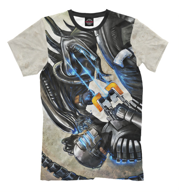 Мужская футболка с изображением Dead Space VS Alien цвета Молочно-белый