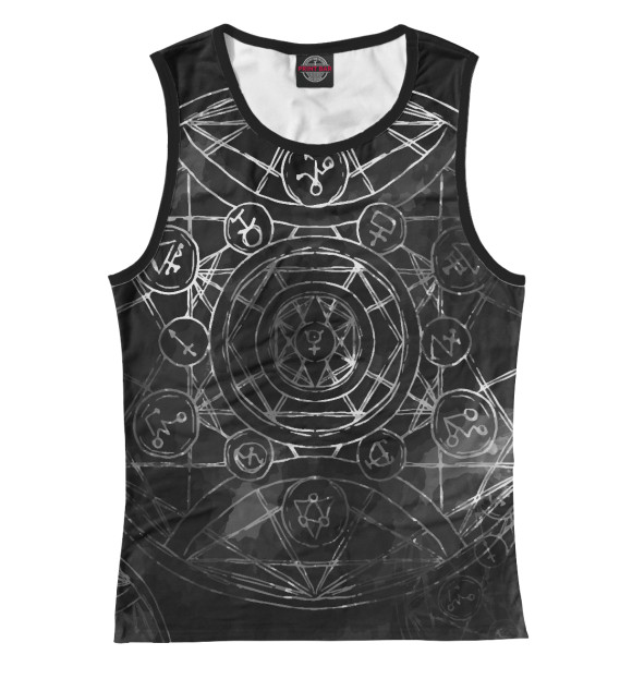 Женская майка с изображением Black alchemy цвета Белый