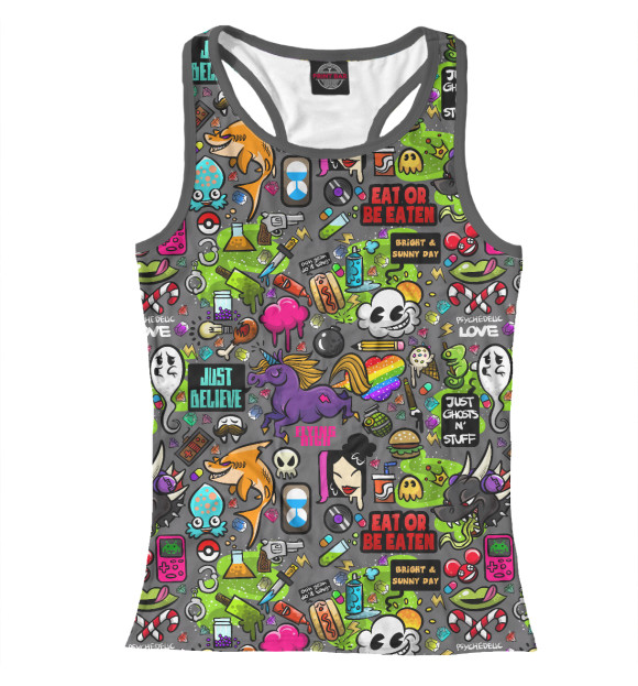 Женская майка-борцовка с изображением Стикербомб цвета Белый