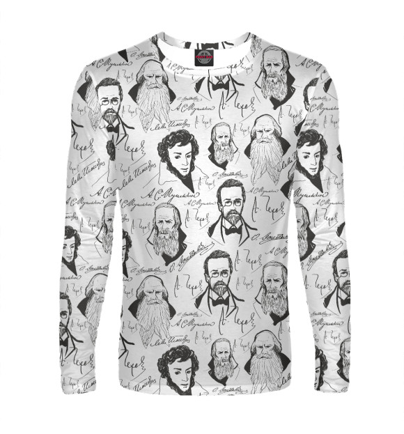 Мужской лонгслив с изображением Великие писатели-классики цвета Белый