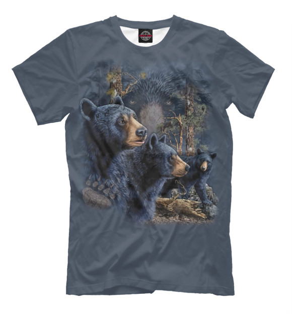 Мужская футболка с изображением Медведи цвета Серый