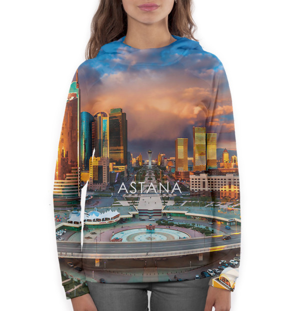 Женское худи с изображением Астана цвета Белый