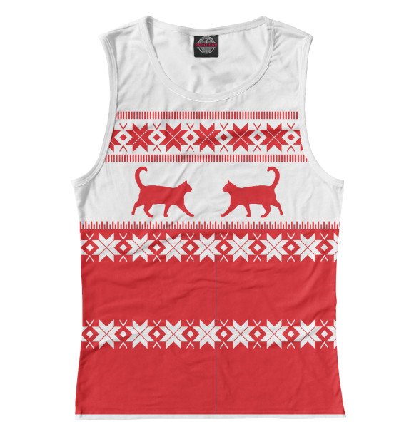 Майка для девочки с изображением Зимний свитер с котами цвета Белый