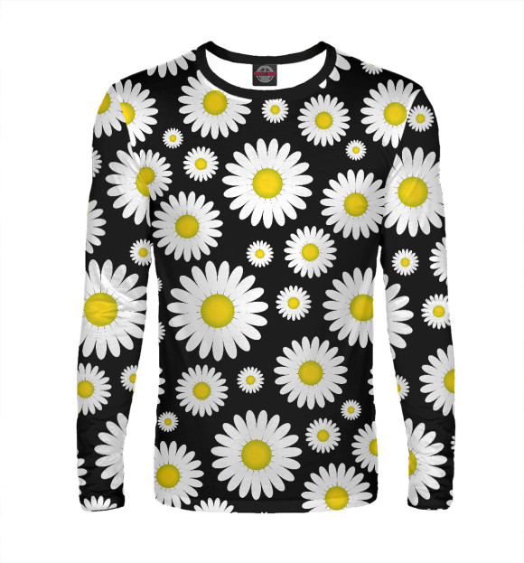 Мужской лонгслив с притом Ромашки цвета Белый Мужской лонгслив с изображением Ромашки цвета Белый