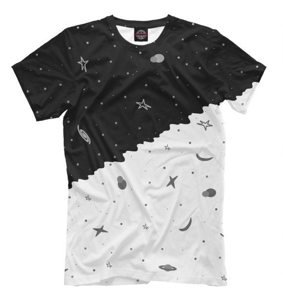 Мужская футболка с изображением Черно-белое небо цвета Черный