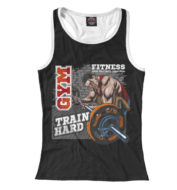 Женская майка-борцовка с изображением Train hard цвета Белый