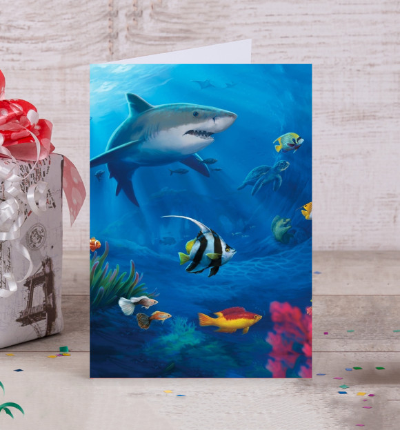 Открытка с притом Акула цвета Белый Открытка с изображением Акула цвета Белый