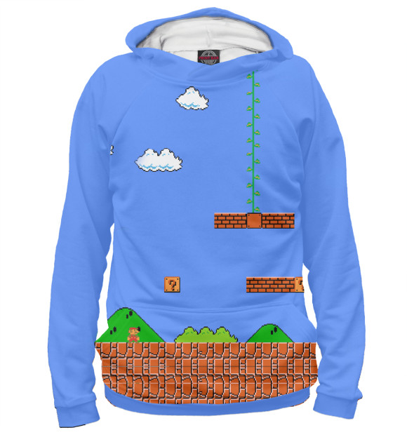 Мужское худи с изображением Super Mario 8bit цвета Белый