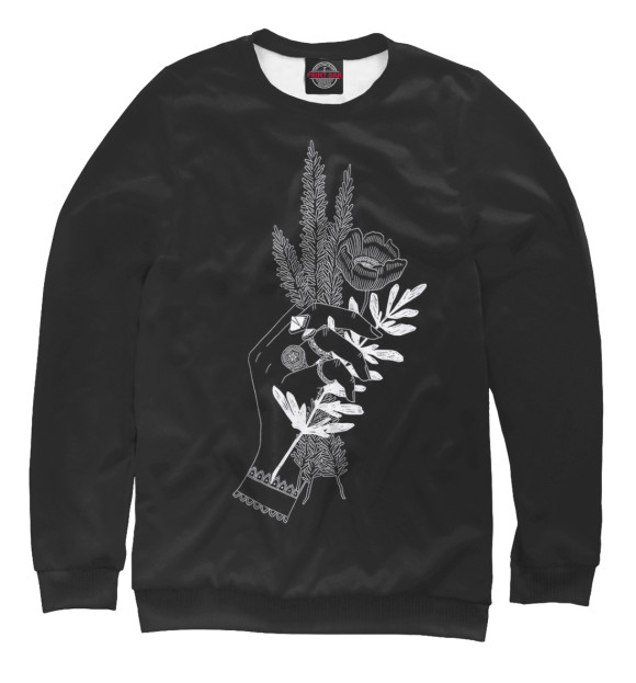 Мужской свитшот с изображением Руки черные цветы цвета Белый