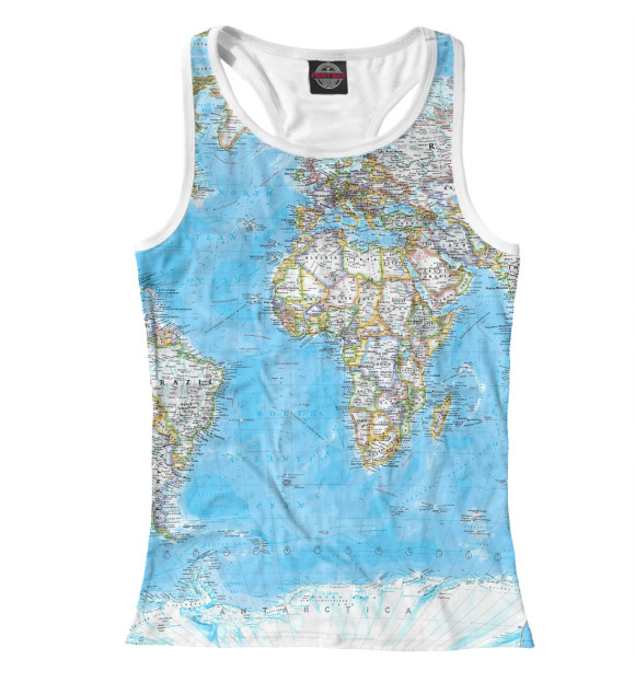 Женская майка-борцовка с изображением Политическая карта мира цвета Белый