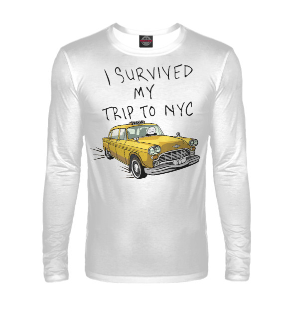 Мужской лонгслив с изображением I survived my trip to NY city цвета Белый