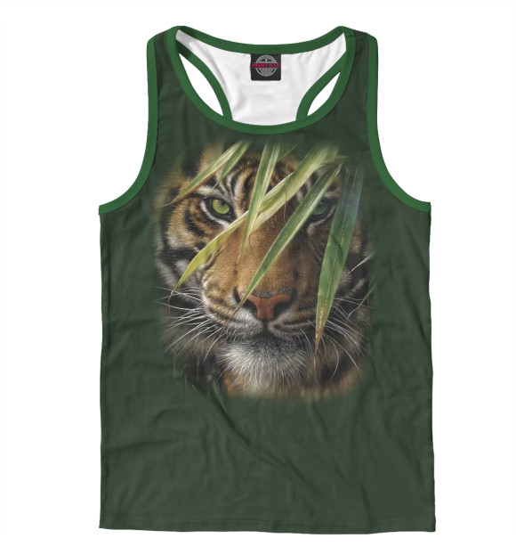 Мужская майка-борцовка с изображением Тигр цвета Белый